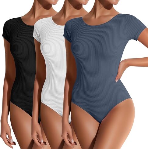 3 Pack Women's Short Sleeve Leotards for Ballet Dance Cotton Crew Neck Gymnastics Adult Bodysuit Ballerina Leotard in Kuwait