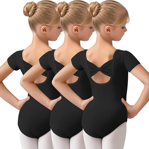 3 Pack Girls Ballet Leotard Short Sleeve Toddler Dance Leotard Dresses Kids Slim Gymnastics Outfits with Bow Back in Saudi Arabia