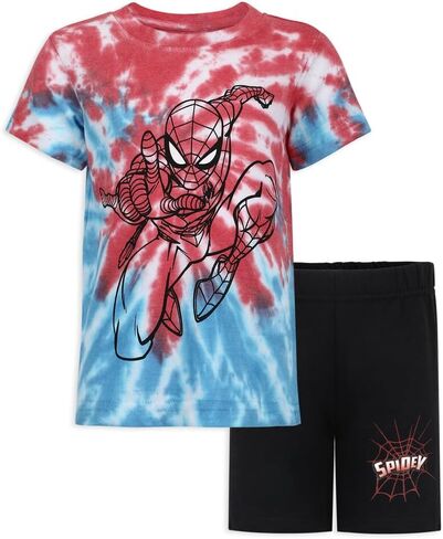 Marvel Spider-Man Boys Tie Dye Short Sleeve Shirt and Shorts Set for Toddler and Little Kids -Black/Blue/Red in Saudi Arabia