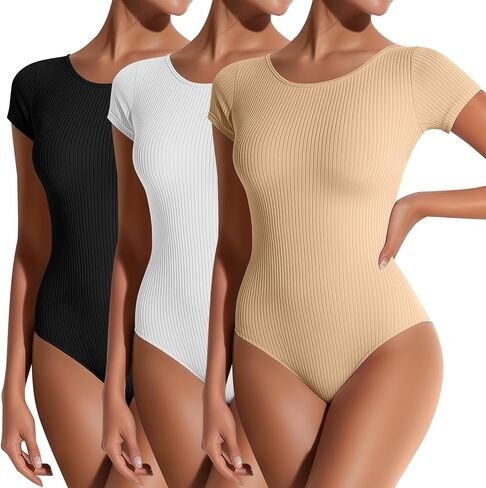 3 Pack Women's Short Sleeve Leotards for Ballet Dance Cotton Crew Neck Gymnastics Adult Bodysuit Ballerina Leotard in Kuwait