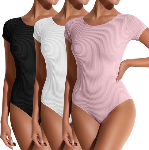 3 Pack Women's Short Sleeve Leotards for Ballet Dance Cotton Crew Neck Gymnastics Adult Bodysuit Ballerina Leotard in Kuwait
