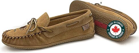 أحذية Laurentian Chief النسائية - شبشب بدون كعب مصنوع يدويًا من الجلد للنساء مع تطريز الإنكا، ونعل داخلي ناعم ونعل مطاطي طبيعي - داخلي وخارجي - صنع في كندا in Kuwait