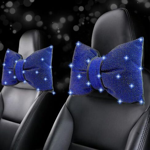 NBTEPEM 2 جهاز كمبيوتر شخصى Bling Bowknot وسادة مسند رأس السيارة، حجر الراين وسائد رقبة السيارة للقيادة، إكسسوارات داخلية لامعة للنساء وسادة دعم الرقبة المريحة (الماس الأسود) in Kuwait