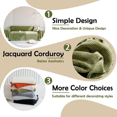 HANDONTIME غطاء أريكة أخضر داكن من قماش الجاكار غطاء أريكة للأريكة، أغطية أريكة لطيفة باللون الأخضر، أغطية أريكة موردن قابلة للغسل لـ 3 وسائد على شكل حرف L، غطاء بطانية ناعمة من الشنيل، ديكور للأريكة، 91 بوصة × 150 بوصة in Kuwait