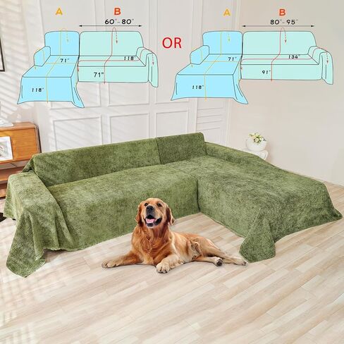 HANDONTIME غطاء أريكة أخضر داكن من قماش الجاكار غطاء أريكة للأريكة، أغطية أريكة لطيفة باللون الأخضر، أغطية أريكة موردن قابلة للغسل لـ 3 وسائد على شكل حرف L، غطاء بطانية ناعمة من الشنيل، ديكور للأريكة، 91 بوصة × 150 بوصة in Kuwait