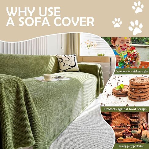 HANDONTIME غطاء أريكة أخضر داكن من قماش الجاكار غطاء أريكة للأريكة، أغطية أريكة لطيفة باللون الأخضر، أغطية أريكة موردن قابلة للغسل لـ 3 وسائد على شكل حرف L، غطاء بطانية ناعمة من الشنيل، ديكور للأريكة، 91 بوصة × 150 بوصة in Kuwait