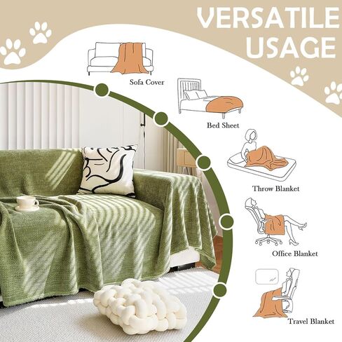 HANDONTIME غطاء أريكة أخضر داكن من قماش الجاكار غطاء أريكة للأريكة، أغطية أريكة لطيفة باللون الأخضر، أغطية أريكة موردن قابلة للغسل لـ 3 وسائد على شكل حرف L، غطاء بطانية ناعمة من الشنيل، ديكور للأريكة، 91 بوصة × 150 بوصة in Kuwait