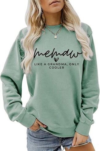Womens Memaw Sweatshirt Funny Memaw Like A Grandma Shirts Long Sleeve Crew Neck Pullover Tops Grandma Gifts in Saudi Arabia