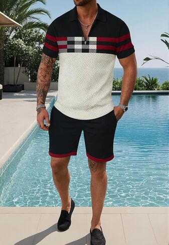 Men's 2 Pieces Track Suit Short Sleeve Casual Button Down Hippie T-Shirts Shorts Sets Summer Fashion Beach Outfits in Saudi Arabia