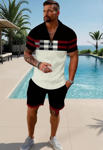 Men's 2 Pieces Track Suit Short Sleeve Casual Button Down Hippie T-Shirts Shorts Sets Summer Fashion Beach Outfits in Saudi Arabia