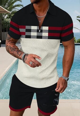 Men's 2 Pieces Track Suit Short Sleeve Casual Button Down Hippie T-Shirts Shorts Sets Summer Fashion Beach Outfits in Saudi Arabia