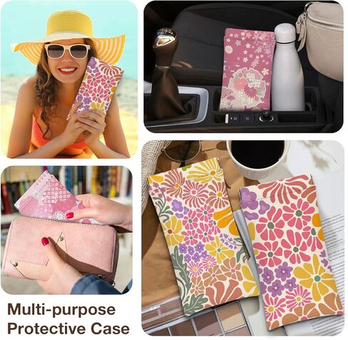 مجموعة حافظات النظارات مكونة من 4 قطع، حافظة نظارات شمسية، حافظة نظارات ناعمة من جلد البولي يوريثان، حقيبة نظارات بنمط الزهور اليابانية الوردية للنساء والرجال، 7.0 × 3.5 بوصة in Kuwait