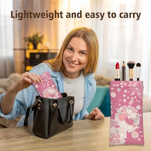 مجموعة حافظات النظارات مكونة من 4 قطع، حافظة نظارات شمسية، حافظة نظارات ناعمة من جلد البولي يوريثان، حقيبة نظارات بنمط الزهور اليابانية الوردية للنساء والرجال، 7.0 × 3.5 بوصة in Kuwait