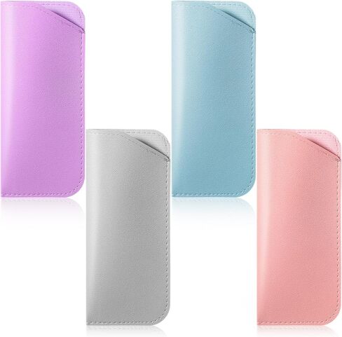 4 PCS Soft Eyeglass Case, 4 Colors Soft Glasses Case for Women Men, 7x3 Inch Portable PU Eyeglasses Pouch in Saudi Arabia