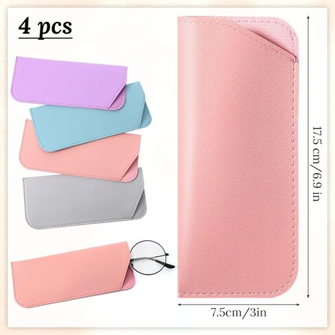 4 PCS Soft Eyeglass Case, 4 Colors Soft Glasses Case for Women Men, 7x3 Inch Portable PU Eyeglasses Pouch in Saudi Arabia