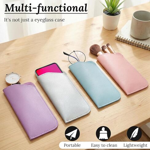 4 PCS Soft Eyeglass Case, 4 Colors Soft Glasses Case for Women Men, 7x3 Inch Portable PU Eyeglasses Pouch in Saudi Arabia
