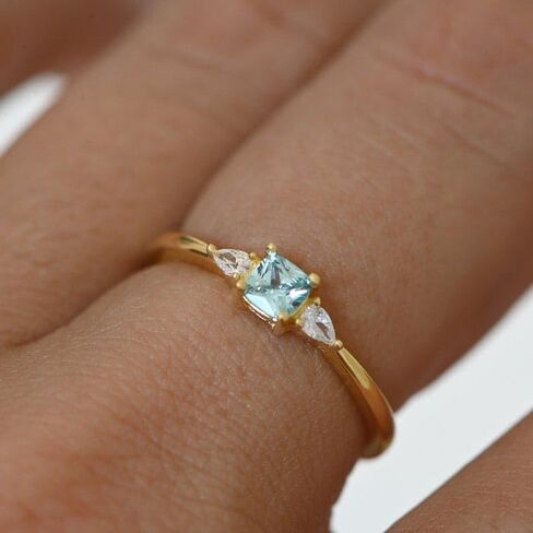 Aquamarine Dainty Ring, Gold Minimalist Rings, March Birthstone Sterling Silver Ring, Delicate Rings, Gift for Her, Gemstone - GJH093 in Saudi Arabia