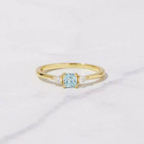 Aquamarine Dainty Ring, Gold Minimalist Rings, March Birthstone Sterling Silver Ring, Delicate Rings, Gift for Her, Gemstone - GJH093 in Saudi Arabia