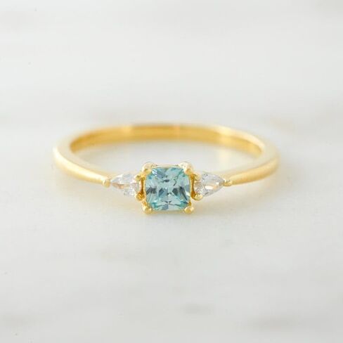 Aquamarine Dainty Ring, Gold Minimalist Rings, March Birthstone Sterling Silver Ring, Delicate Rings, Gift for Her, Gemstone - GJH093 in Saudi Arabia
