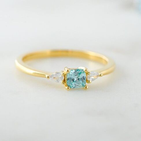 Aquamarine Dainty Ring, Gold Minimalist Rings, March Birthstone Sterling Silver Ring, Delicate Rings, Gift for Her, Gemstone - GJH093 in Saudi Arabia