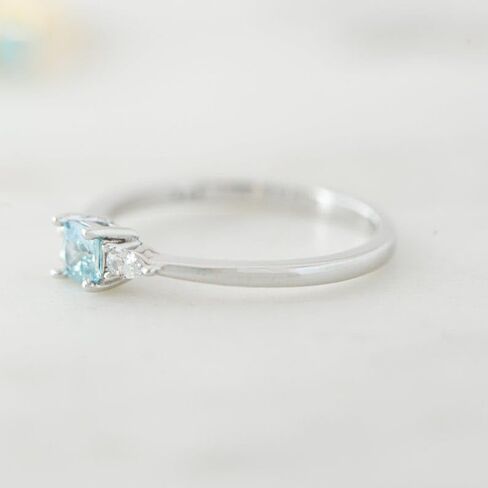Aquamarine Dainty Ring, Gold Minimalist Rings, March Birthstone Sterling Silver Ring, Delicate Rings, Gift for Her, Gemstone - GJH093 in Saudi Arabia
