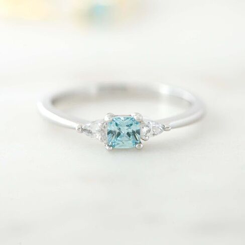 Aquamarine Dainty Ring, Gold Minimalist Rings, March Birthstone Sterling Silver Ring, Delicate Rings, Gift for Her, Gemstone - GJH093 in Saudi Arabia