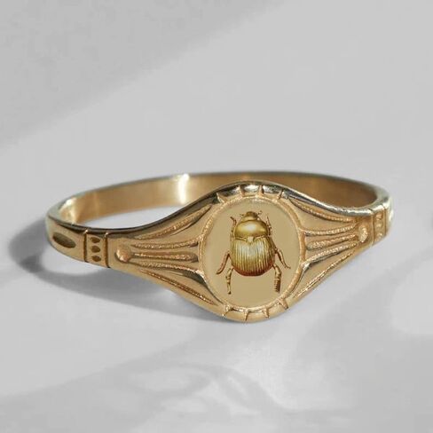 Beetle Signet Ring ~ Pinky Signet Ring ~ Gold Beetle Band~ Minimalist band~ 925 Silver ~ Gift For Her in Saudi Arabia