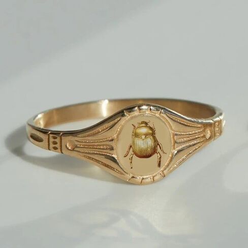 Beetle Signet Ring ~ Pinky Signet Ring ~ Gold Beetle Band~ Minimalist band~ 925 Silver ~ Gift For Her in Saudi Arabia