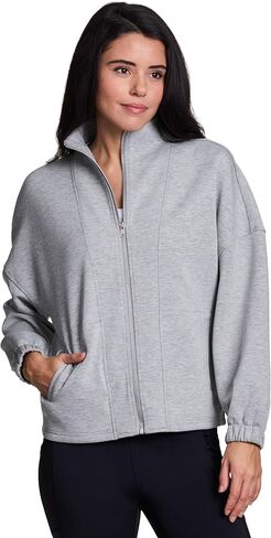 سترة RBX Luxe Athleisure من القماش للنساء، سويت شيرت ناعم بسحاب مع جيوب، سترة خفيفة الوزن برقبة وهمية in Saudi Arabia