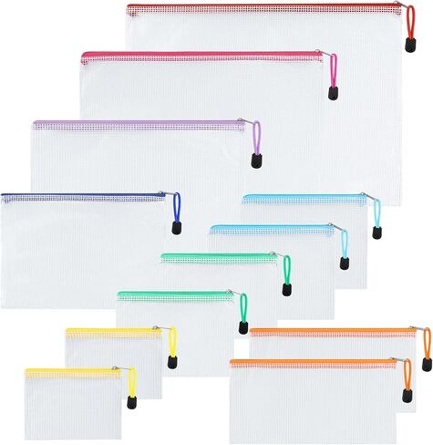 12pcs Mesh Zipper Pouch Bags, 8 Size Zipper Bags for Organizing,Mesh Bags with Zipper, Waterproof File Bags for School, Puzzles, Cosmetics, Travel Accessories, Board Games Office Supplies in Kuwait