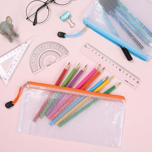 12pcs Mesh Zipper Pouch Bags, 8 Size Zipper Bags for Organizing,Mesh Bags with Zipper, Waterproof File Bags for School, Puzzles, Cosmetics, Travel Accessories, Board Games Office Supplies in Kuwait