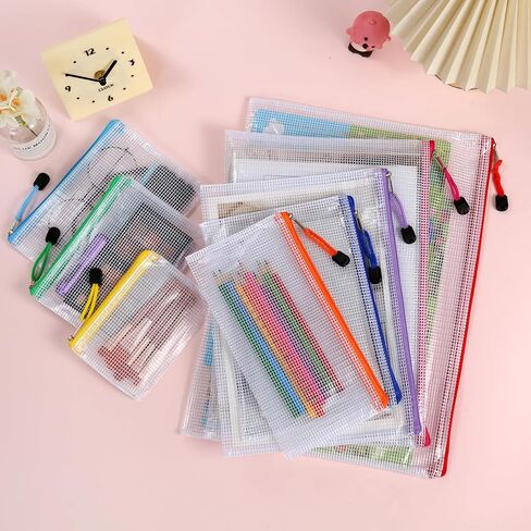 12pcs Mesh Zipper Pouch Bags, 8 Size Zipper Bags for Organizing,Mesh Bags with Zipper, Waterproof File Bags for School, Puzzles, Cosmetics, Travel Accessories, Board Games Office Supplies in Kuwait
