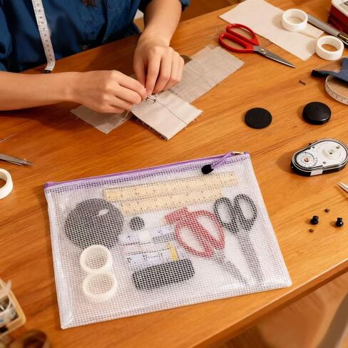 12pcs Mesh Zipper Pouch Bags, 8 Size Zipper Bags for Organizing,Mesh Bags with Zipper, Waterproof File Bags for School, Puzzles, Cosmetics, Travel Accessories, Board Games Office Supplies in Kuwait