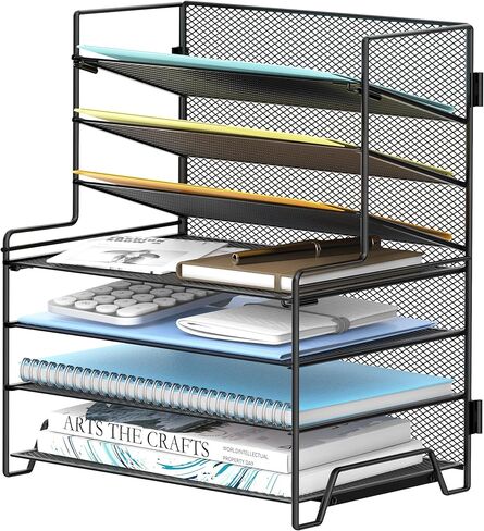 SUPEASY 7 Tier Desk Organizer, 4 Tier Paper Organizer + 3 Tier File Holder with Pen Holder, Desk Organization and Storage for Home Office, Black in Kuwait