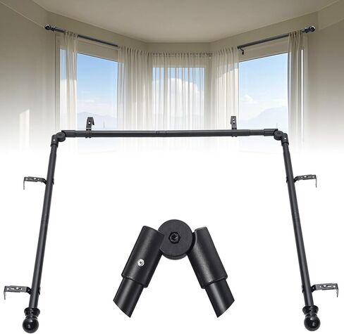 قضبان ستارة نافذة الخليج مقاس 1 بوصة قضيب ستارة زاوية معدني مقاوم للصدأ للنوافذ 59-184 بوصة قضيب على شكل حرف U قابل للتعديل - حل زاوية قابل للطي للنوافذ على شكل خليج/صندوق/U (أسود غير لامع) in Kuwait