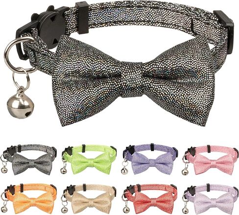 Gyapet Cat Collar with Bow Sparkly Cats Kitten Bell Party Bling Wedding Christmas 7-11in Girl Boy Romantic Pink in Kuwait