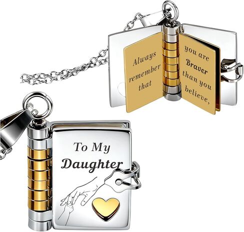 Daughter Book Necklace, Easter Basket Stuffers for Teen Girls, Adult Daughter Gifts from Mom, 21st Birthday Jewelry Necklace for Her, Graduation Gifts for Daughters, Gift for 17 Year Old Girls in Saudi Arabia