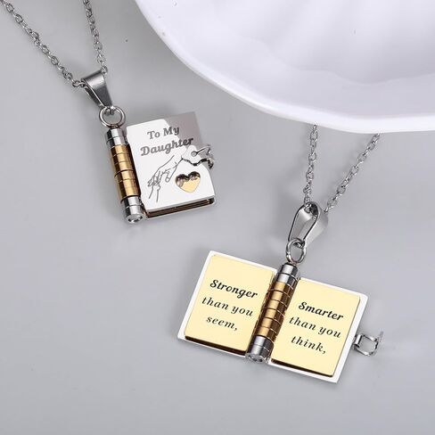 Daughter Book Necklace, Easter Basket Stuffers for Teen Girls, Adult Daughter Gifts from Mom, 21st Birthday Jewelry Necklace for Her, Graduation Gifts for Daughters, Gift for 17 Year Old Girls in Saudi Arabia