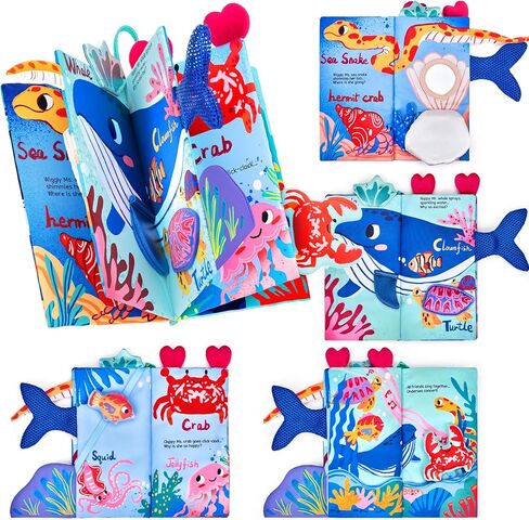JoyCat Farm Baby Books Toys 0-6 Months, Touch and Feel Tummy Time Crinkle Cloth Book for Infant 0-3-6-12-18 Months, Travel Toy Baby Shower Newborn Gifts for Boys Girls Stocking Stuffers in Saudi Arabia