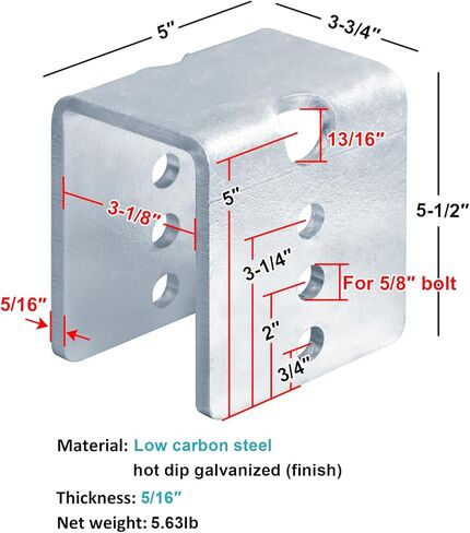 Adjustable U Trailer Spring Hanger for Equalizer Bar-2" Wide Leaf Spring, 5-1/2" Height, 5/16" Thick in Saudi Arabia