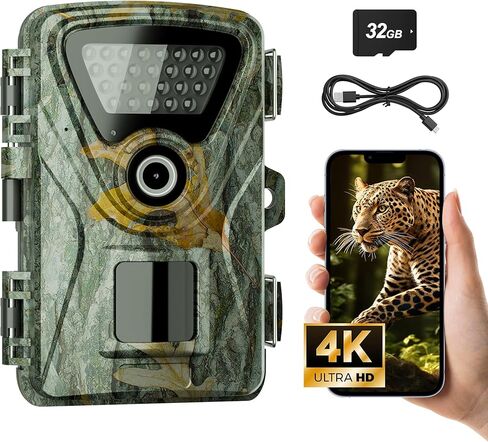 كاميرا تريل، كاميرا ألعاب بدقة 4K بدقة 48 ميجابكسل مع حركة رؤية ليلية، كاميرا تريل للصيد بزناد 0.1 ثانية، كاميرا IP66 مقاومة للماء بزاوية واسعة 130 درجة، مستشعر بالأشعة تحت الحمراء 98 قدمًا لكاميرا مراقبة الحياة البرية في الهواء الطلق in Kuwait