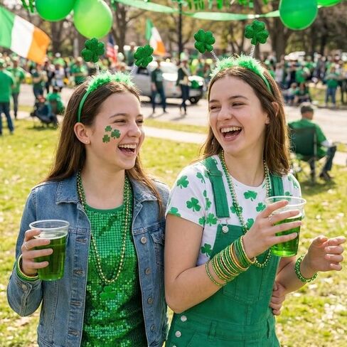 St Patricks Day Headband for Women Green Glitter Shamrock Hairband St Patrick's Day Hair Accessories for Costume Party in Saudi Arabia