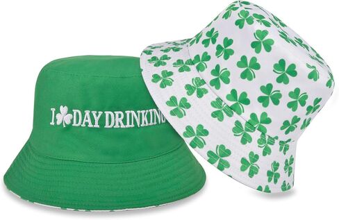 St Patricks Day Hat - Reversible Green Bucket Hat Irish Shamrock Hat Leprechaun Hat St Patricks Hat for Women Men Lucky Hat St Patricks Day Accessories Outfit for St Pattys Day Party Parades in Saudi Arabia