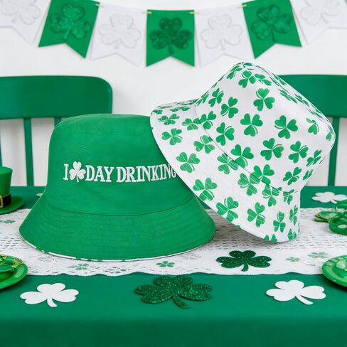 St Patricks Day Hat - Reversible Green Bucket Hat Irish Shamrock Hat Leprechaun Hat St Patricks Hat for Women Men Lucky Hat St Patricks Day Accessories Outfit for St Pattys Day Party Parades in Saudi Arabia