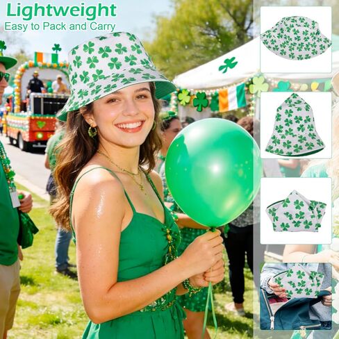 St Patricks Day Hat - Reversible Green Bucket Hat Irish Shamrock Hat Leprechaun Hat St Patricks Hat for Women Men Lucky Hat St Patricks Day Accessories Outfit for St Pattys Day Party Parades in Saudi Arabia