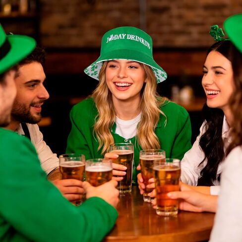 St Patricks Day Hat - Reversible Green Bucket Hat Irish Shamrock Hat Leprechaun Hat St Patricks Hat for Women Men Lucky Hat St Patricks Day Accessories Outfit for St Pattys Day Party Parades in Saudi Arabia