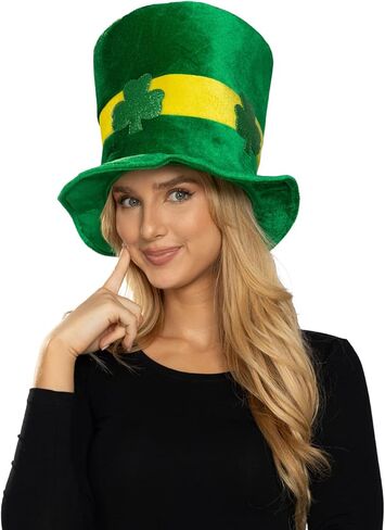قبعة علوية من Leprechaun باللون الأخضر للفصول، إكسسوار زي عيد القديس باتريك مع تصميم شامروك، قبعة مخملية لحفلات المهرجانات للبالغين in Saudi Arabia