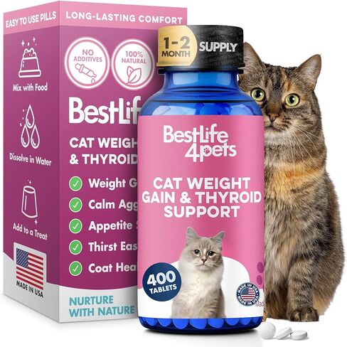 BestLife4Pets Cat Hyperthyroid + Weight Gain Support - Feline Thyroid Supplement for Metabolic Support - All-in-One Thyroid Supplement for Weight Management - Easy to Use Natural Pills in Kuwait