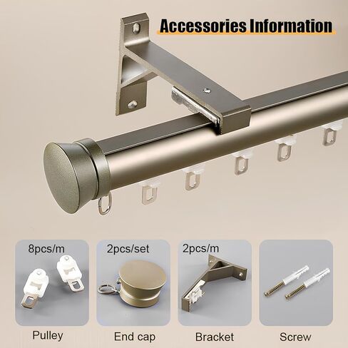Heavy Duty Aluminum Curtain Track 4m - Roman Curtain Rod for Bedroom, Living Room, Kitchen & Bathroom - Stylish Champagne Finish, Durable & Easy to Install in Saudi Arabia