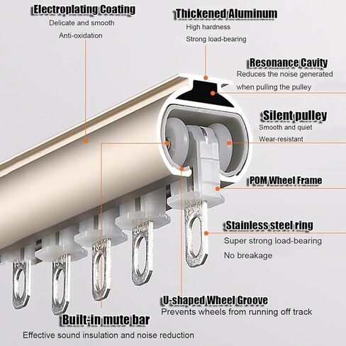 Heavy Duty Aluminum Curtain Track 4m - Roman Curtain Rod for Bedroom, Living Room, Kitchen & Bathroom - Stylish Champagne Finish, Durable & Easy to Install in Saudi Arabia